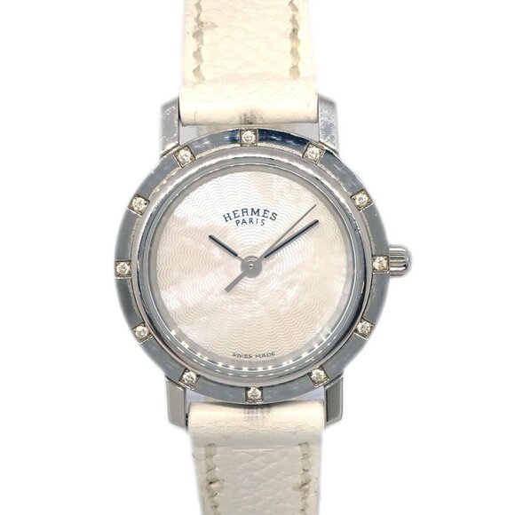 Hermes CL4.230 Clipper Nacre Quartz Watch SS White 143936 - Picture 1 of 7